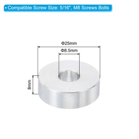 PATIKIL M8 Aluminum Spacer, 5 Pieces Metal Spacer Aluminum 8.5mm ID x 25mm OD x 8mm L Spacer Screw Spacer Round for 5/16" or M8 Screw Bolt