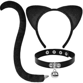 LXONTSG Cosplay Cat Accessories, Cat Cosplay Set, Carnival Cat Cosplay Accessories, Cat Cosplay Costume, with Black Cat Ears, Headband, Tail Collar, for Children and Adults