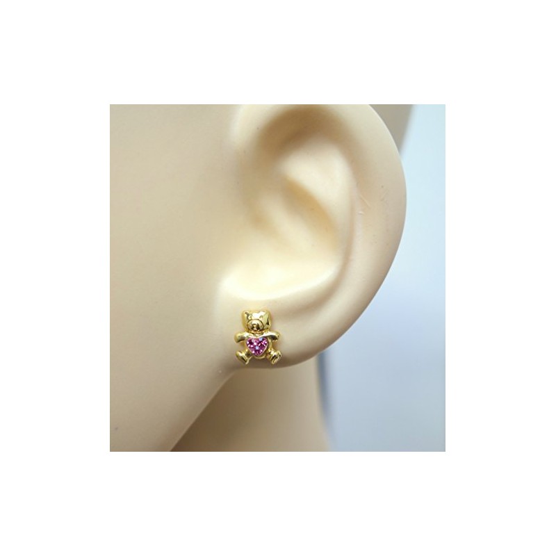 Teddy Bear Earrings with Crystal Stones 925 Sterling Silver Gold