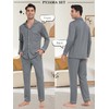 Wikoan Men's Long Pyjamas, Men's Winter Pyjamas with Button Placket