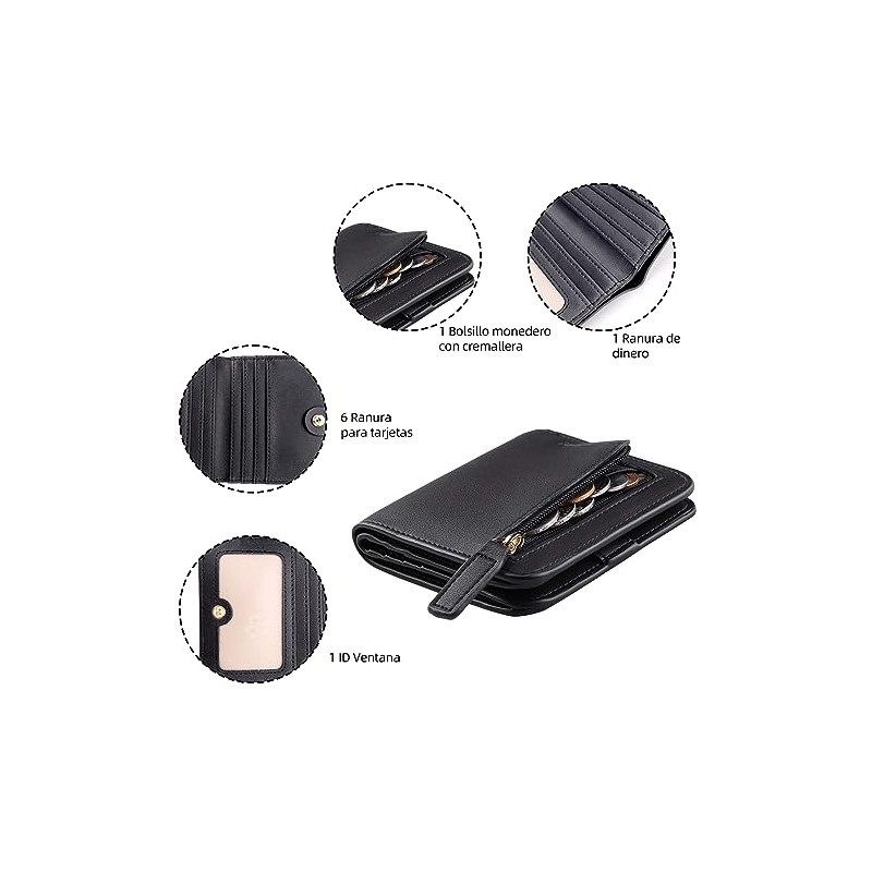 Cartera Mujer Pequeño con RFID Bloquea, Mini Monedero Bifold para