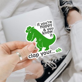 (3 Pcs) If You're Happy and You Know It T-Rex Vinyl Sticker - Funny Dinosaur Car Decal, Waterproof Bumper Sticker for Car, Laptop, Water Bottle, Tumbler - 3 Inch Sticker for Kids, Adults, Gifts