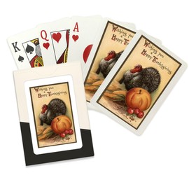 Lantern Press Wishing You a Happy Thanksgiving, Turkey and Produce #1, Vintage Holiday Art (52 Playing Cards, Poker Size Card Deck with Jokers)