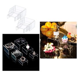Acrylic Pedestal, 2 Sets Clear Acrylic Display Risers, Jewellery Display Riser Shelf Showcase Lights (3 Sizes)