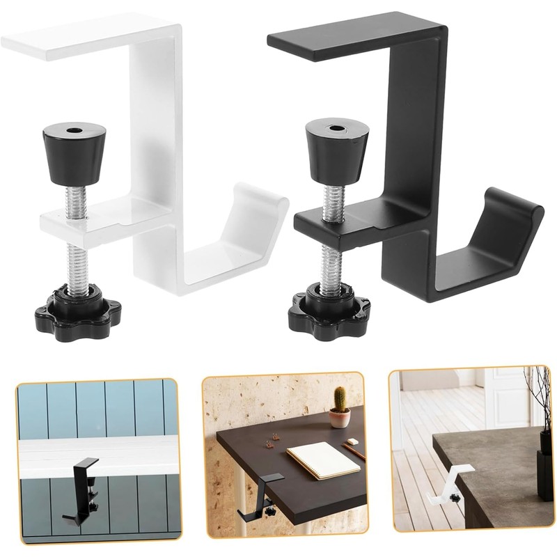 Desk Mount Bag Holder Hook Clamp, 2Pcs Clamp-On Under Desk