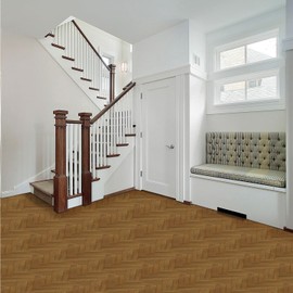 Retro Self Adhesive 12-Inch Vinyl Floor Tiles, 20 Tiles - 12" x 12", Blonde Herringbone Pattern - Peel & Stick, DIY Flooring for Kitchen, Dining Room, Bedrooms & Bathrooms by Achim Home Decor