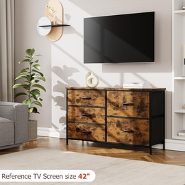 Nicehill Dresser for Bedroom with 5 Drawers, Storage Drawer Organizer, Wide Chest of Drawers for Closet, Clothes, Kids, TV Stand with Storage Drawers, Wood Board, Fabric Drawers (Rustic Brown)