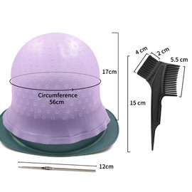 Punched Hole Silicone Highlight Hair Cap with Needle and Hair Coloring Brush, Highlighting Streaking Cap, Highlight Cap, Professional Salon Hairdressing Dyeing Staining Tools for Women Men