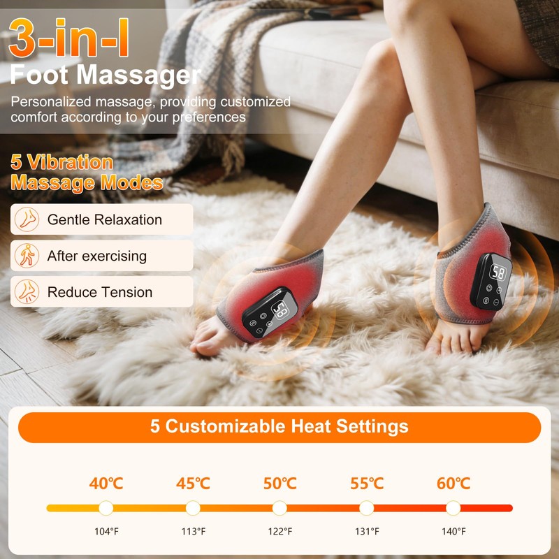 HJKLIUT Foot Advanced Renewed Triple Method Massager, 5-Speed & 5-Temperature,