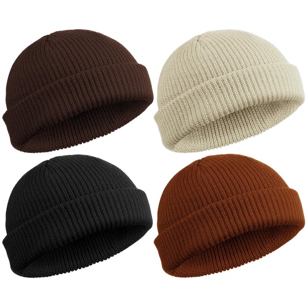 SATINIOR 4 Pieces Trawler Beanie Watch Hat Roll up Edge