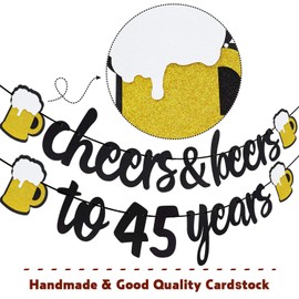 45th Birthday Decorations Cheers to 45 Years Banner for Men Women Birthday Backdrop Wedding Aniversary Party Supplies Decorations Black Glitter Pre Strung