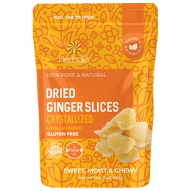 Herbaila Dried Crystallized Ginger Slices 16 oz. Unsulphured Dried Ginger Candy, Crystalized Ginger Pieces. All Natural, Non-GMO