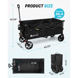 Gonex 48''L Collapsible Foldable Heavy Duty Wagon Cart with 440lbs Weight Capacity, 300L Folding Large Utility Garden Grocery Shopping Cart with 8" H All-Terrain Wheels & 2 Drink Holders - Black
