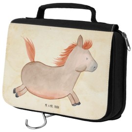 Mr. & Mrs. Panda Toiletry Bag Horse Jumping, brown, Hand Drawn