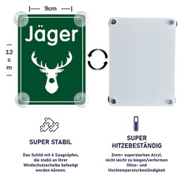 Jäger Sign for Car with 4 x Suction Cups - Hunting Suction Cup Sign Car Sign Acrylic Sign for Hunter Windscreen 90 x 120 mm