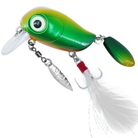 Fishing Lure with Spinning Blade, Yellow and Black Pattern, Metal Hooks (04-Green)