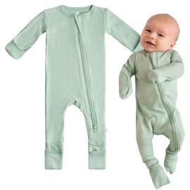DREAMLAND BABY Bamboo Viscose Baby Pajamas (0-24 months). Ultra Soft Viscose Sleepers with 2-Way Zipper, Mitten & Foot Cuffs Sage Green