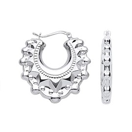 Sterling Silver Victorian Style Gypsy Creole Hoop Earrings - 30mm