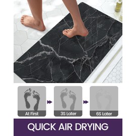 DEXI Bath Rug-Rubber Non-Slip Quick Dry Bathroom Rugs, Super Absorbent Thin Bath Mat, Washable Bathroom Floor Mats for in Front of Bathtub, Shower Room, Sink, 17"x32", Black