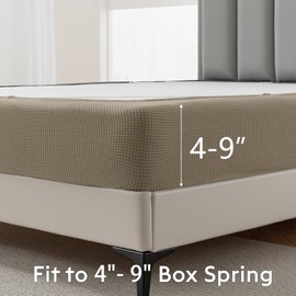 MIYE - Funda de tela jacquard, súper elástica alrededor de 4 lados, falda de cama elástica, resistente a las arrugas y a la decoloración, lavable y fácil de instalar. (Simply Taupe, Full)
