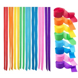 8 Rolls of Crepe Paper Colourful Crepe Ribbons Rainbow Multicoloured Paper Streamer Wedding Carnival Party Decoration 4.5 cm x 25 m