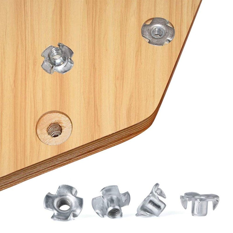 Gasea 100pcs M6 x 8mm T-Nuts 4 Pronged Zinc Plated