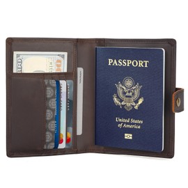 Polare Slim RFID Blocking Leather Passport Holder Travel Bifold Wallet For Men (Dark Brown(Snap Version))