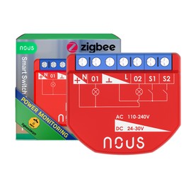 NOUS ZigBee Smart Switch Module mit Leistungsmessung, 2 Kanäle, AC 16A/DC 10A, Trockenkontakte, ZigBee 3.0 Hub erforderlich, Kompatibel mit Alexa, Google Assistant, Home Assistant, Tuya Smart Life App