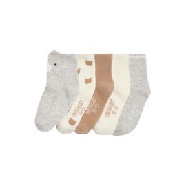 Vertbaudet Pack of 5 Baby Socks Bear, white, 23 - 26