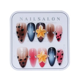 CAMILCY Press on Nails Handmade Nails Luxury Reusable Fake Nails For Girls Short Almond Armor Black Pink HandPainted Salon Loveful Design Acrylic Gel UV Finished For Women 3D Nails 10PCS (A146, L)