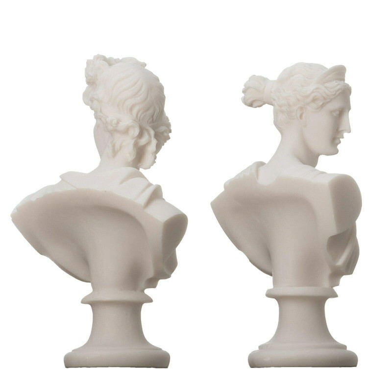 Artemis Diana and Apollo Bust Greek Statues Figurine Gods Alabaster