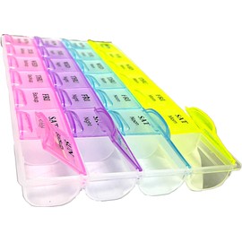 REQUISITE NEEDS Weekly Pill Box 7 Day 28 Compartments Tablet Organiser with Labels for Medicines Supplements, Vitamins, Cod Liver Oil