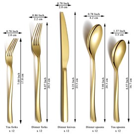 Berglander Gold Silverware Set 60pcs Service for 12, Golden Titanium Plating Stainless Steel Flatware Set, Gold Spoons Forks Knives Set for Home, Wedding, Restaurant, Hotel, Dishwasher Safe