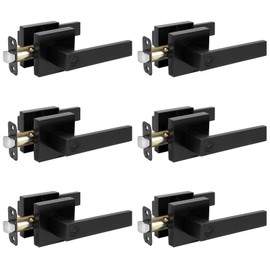 HOSOM 6 Pack Privacy Door Handles Black Door Handle Interior Keyless Interior Door Knobs Door Levers for Left or Right Handing Heavy Duty Square Door Locks Handle for Bedroom Bathroom