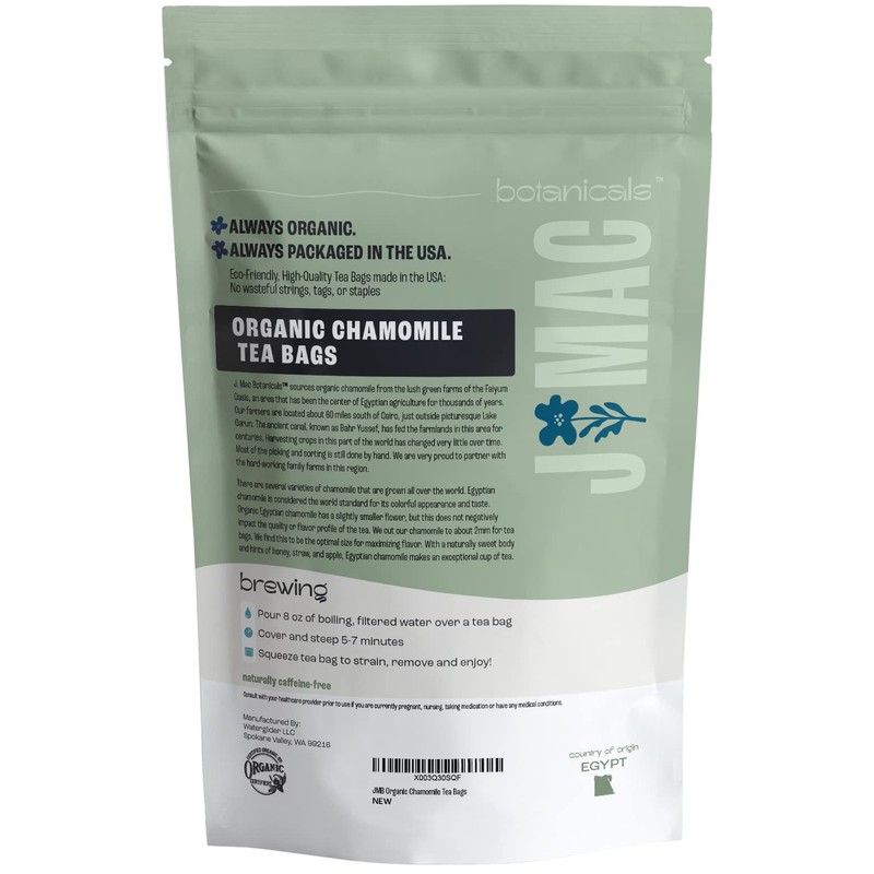 J MAC BOTANICALS Organic Chamomile Tea Bags (100 Count) -