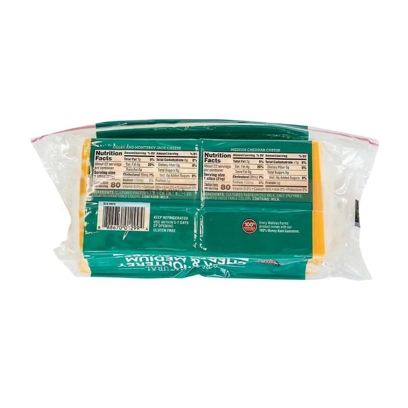 Wellsley Farms Sliced Medium Cheddar and Colby Jack Cheese, 32