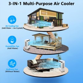 1800 CFM Evaporative Air Cooler, Swamp Cooler with Remote Control and 4 Ice Packs, 3 Wind Speeds and Modes, Air Cooler for Outdoor/Indoor Use, 8.4 Gallon Water Tank