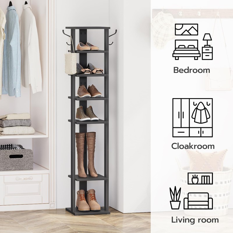 HOOBRO 8 Tiers Vertical Shoe Rack, Wooden Shoe Storage Organizer