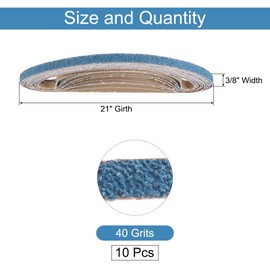 uxcell 10pcs 3/8" x 21" Sanding Belts 40 Grits Zirconia Abrasive Belt Sander Paper Sanding Papers for Metal Alloy Wood Grinding Polishing, Blue