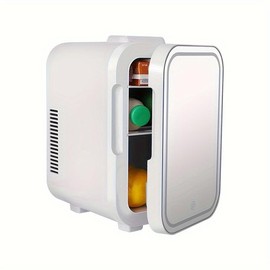 2.11gal Mini Fridge Lifestyle Mirrored Door LED Light Makeup Mirror Mini Refrigerators Upgraded Cosmetic Fridge - Science: 4L
