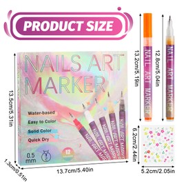miikoul 12 Colors Nail Art Pens Set 0.7mm Art Graffiti Pen with 10PCS Nail Art Stickers 3D Nail Polish Paint Pens Quick Drying Waterproof Drawing Marker Pen for Nail Art Drawing and Salon DIY