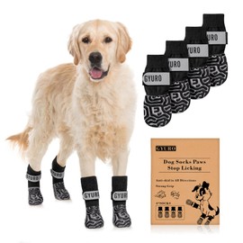 GYURO Anti Slip Dog Socks for Hardwood Floors - Extra-Thick Grip That Works Even When Twisted - Prevents Licking, Slipping, and Great for Dog Paw Protection (Black, XL)