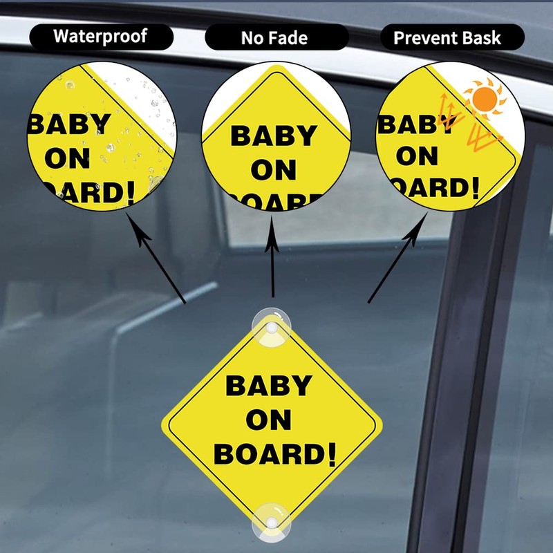 ASSURED SIGNS Baby On Board Sign with Suction Cups,Baby Safety