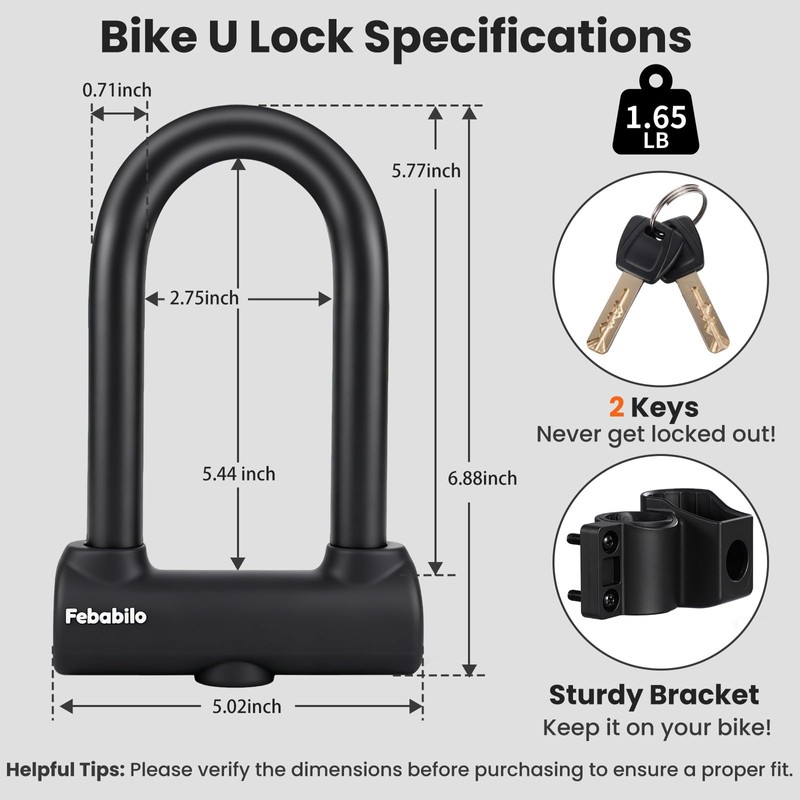 Febabilo Bike Locks Heavy Duty Anti Theft with 6ft Cable,18mm