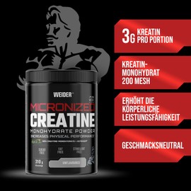 Weider Weider Micronized Creatine Monohydrate Powder (310g), Unflavored. 99% Creatine Monohydrate 200 Mesh Ultra-Fine with AstraGin, Sugar-Free, Vegan, Increases Physical Performance (90 Servings)