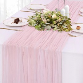 SAJOO Pink Cheesecloth Table Runner 1Pc 13ft Rustic Gauze Table Runner Cotton Cheesecloth Table Cloth for Wedding Bridal Birthday Party Table Decorations