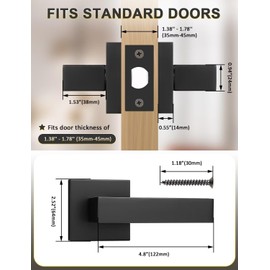 Tinewa 4 Pack Square Black Door Handles Interior, No Lock Passage Door Lever for Left or Right Handing, Heavy Duty Matte Black Closet Door Handle Sets