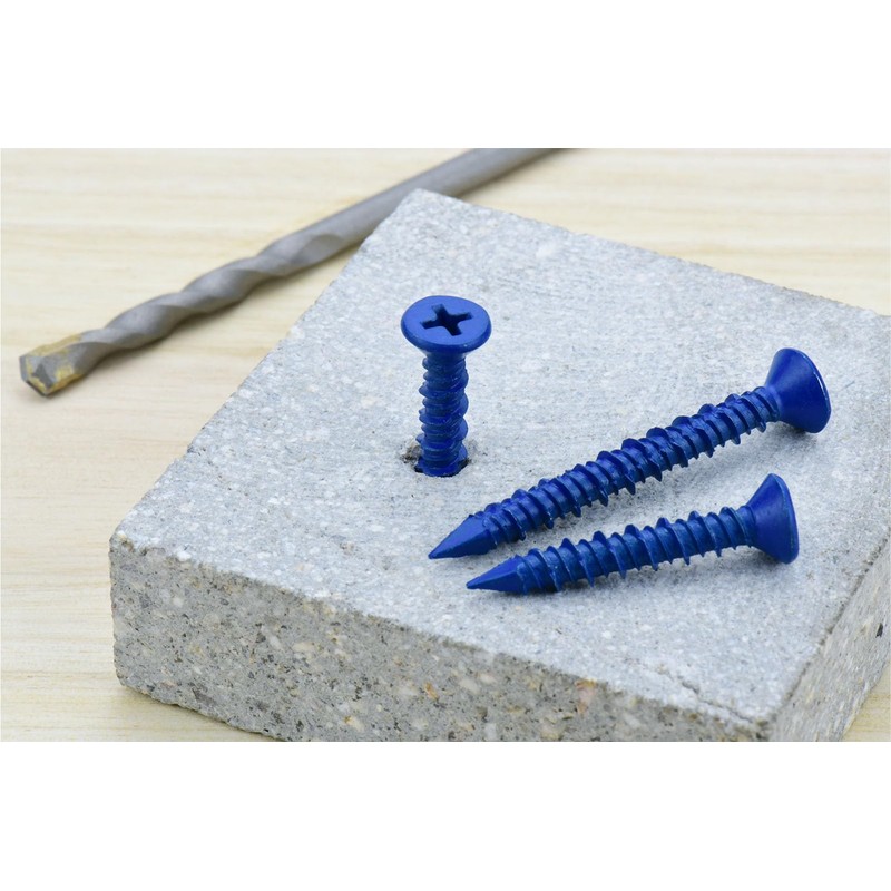 SANJODS 3/16" x 1-1/4" Concrete Screw Anchor, Blue Flat Head