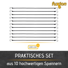 fuxton Set of 10 elastic straps with hooks on both sides, 100 cm, black (lashing strap, expander, luggage straps, rubber band) for pannier rack, bicycle, car, tent