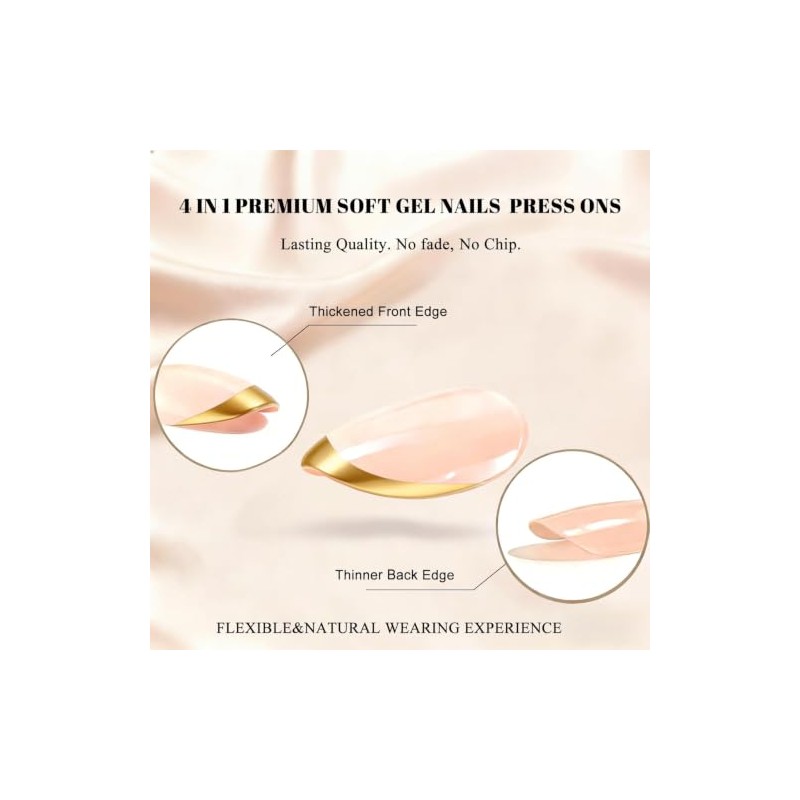 Uñas francesas cortas ovaladas, con base nude natural, uñas postizas